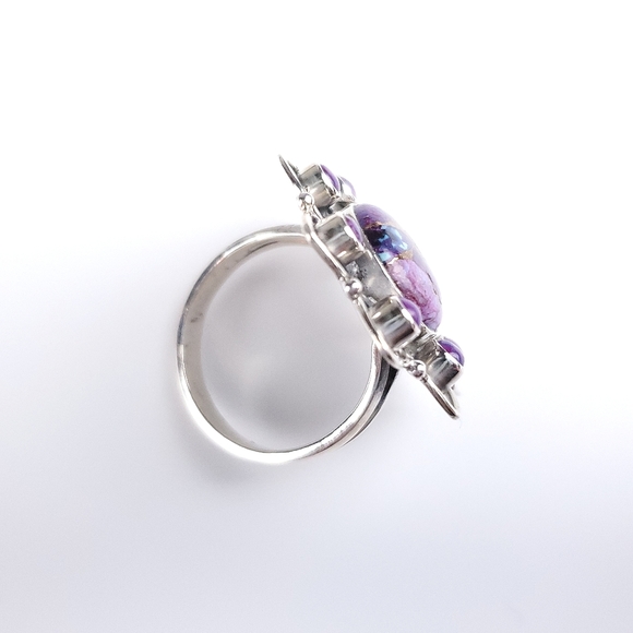 925 Sterling Silver Purple Copper Turquoise Flower Ring Size 9 New - Picture 8 of 13